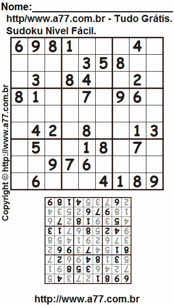 Jogo Sudoku Para Impressão Com Respostas