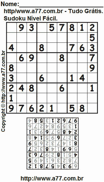 Jogo Sudoku Nível Fácil Para Imprimir Com Respostas