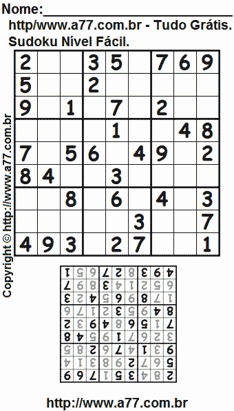 Jogo Sudoku Nível Fácil Para Imprimir Com Resposta