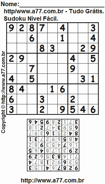 Jogo Sudoku Nível Fácil Para Impressão Com Respostas