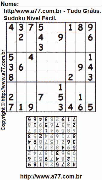 Jogo Sudoku Nível Fácil Para Impressão Com Respostas