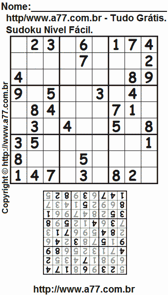 Passatempo de Sudoku Para Imprimir Com Respostas