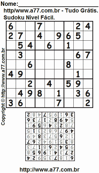 Passatempo de Sudoku Para Impressão Com Respostas