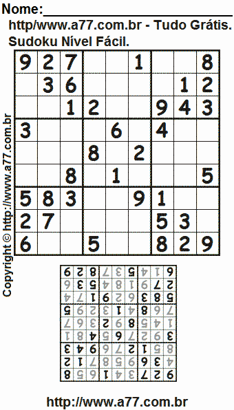 Passatempo de Sudoku Para Impressão Com Respostas