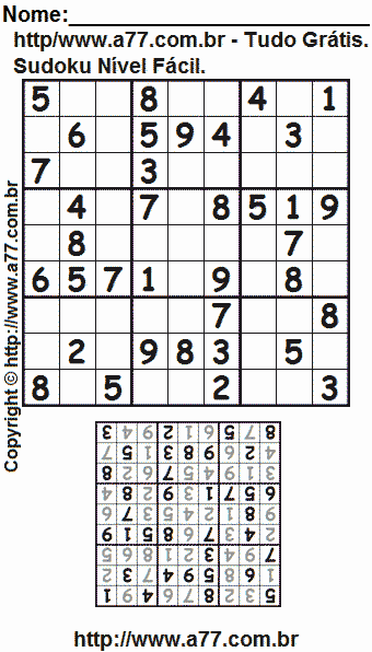 Jogo de Sudoku Para Imprimir Com Resposta