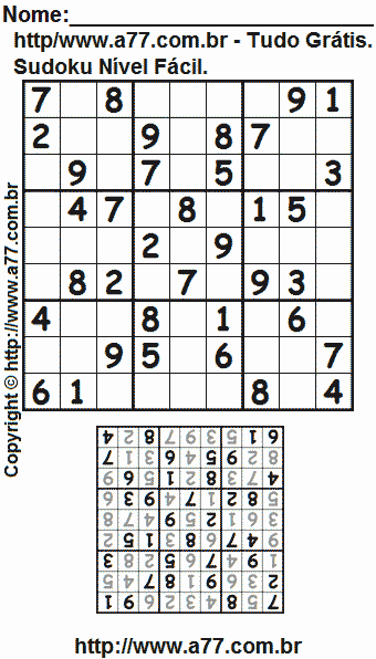 Jogo Sudoku Para Imprimir Com Resposta