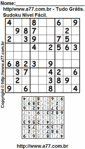 Jogo Sudoku Para Impressão Com Respostas