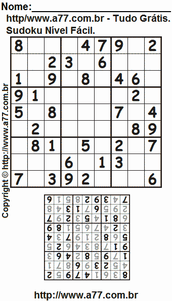 Jogo Sudoku Nível Fácil Para Imprimir Com Respostas