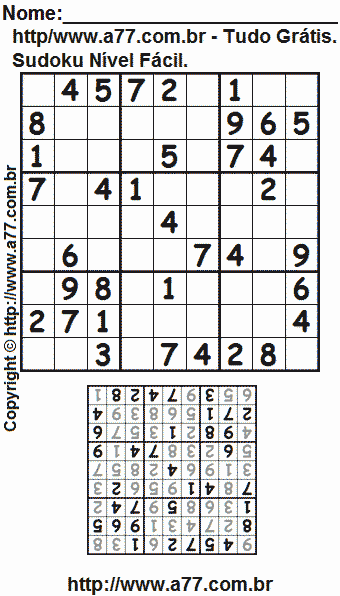 Passatempo Sudoku Nível Fácil Para Imprimir Com Resposta