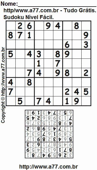 Passatempo Sudoku Nível Fácil Para Impressão Com Respostas