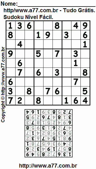 Passatempo Sudoku Nível Fácil Para Impressão Com Respostas