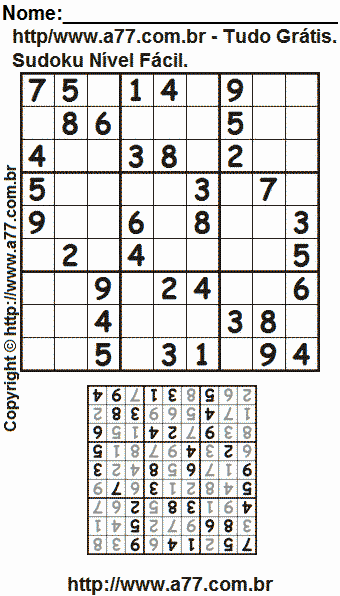 Passatempo Fácil de Sudoku Para Imprimir