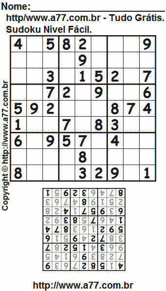 Jogo Sudoku Nível Fácil Para Imprimir Com Resposta