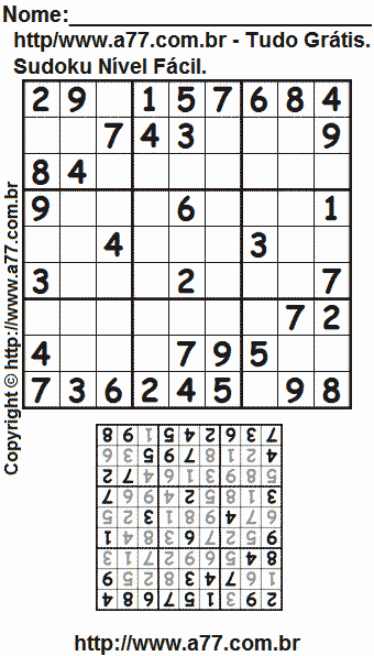 Sudoku Grátis Para Imprimir Nível Fácil