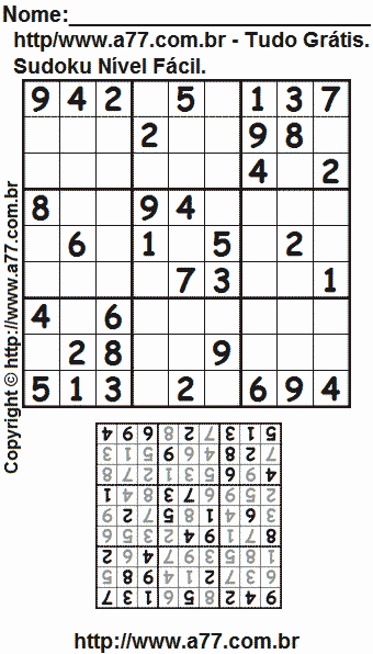 Sudoku Grátis Fácil Para Imprimir