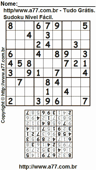 Jogo Sudoku Nível Fácil Para Impressão Com Respostas