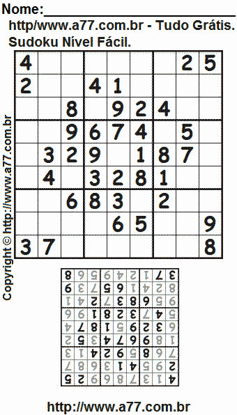 Passatempo de Sudoku Para Imprimir Com Respostas