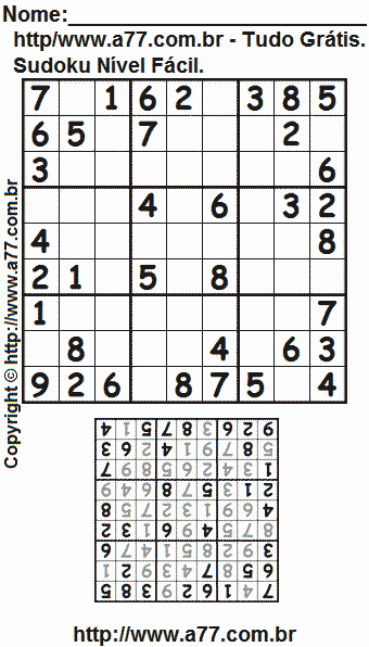 Passatempo de Sudoku Para Imprimir Com Resposta