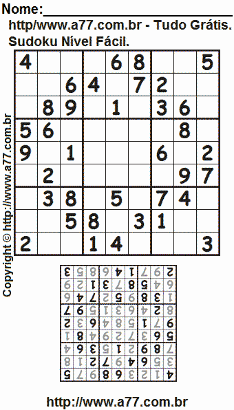 Passatempo de Sudoku Para Impressão Com Respostas