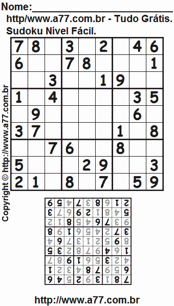 Passatempo de Sudoku Para Impressão Com Respostas