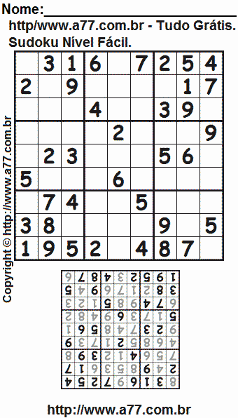 Passatempo Sudoku Para Imprimir Com Resposta