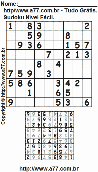 Sudoku Para Imprimir Grátis Nível Fácil