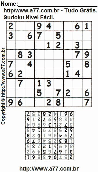 Sudoku Para Impressão Grátis Nível Fácil