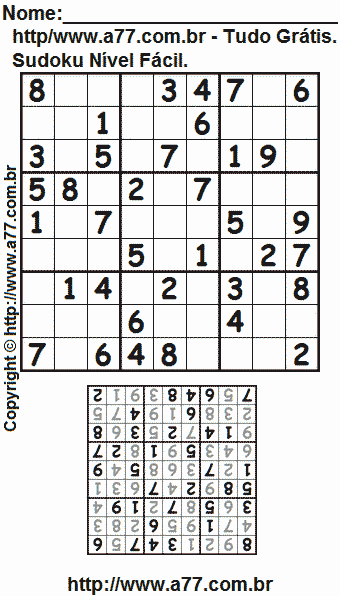 Sudoku Nível Fácil Para Imprimir Com Respostas