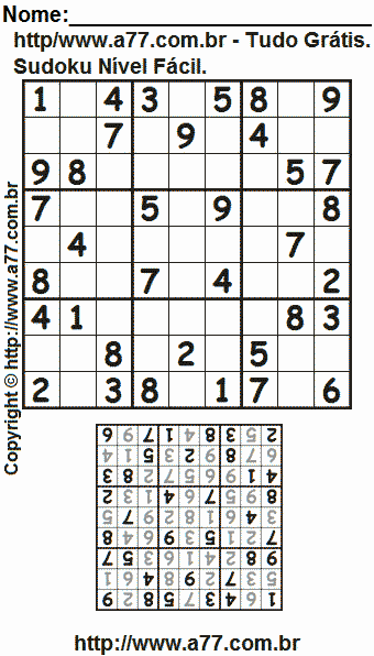 Sudoku Fácil Para Imprimir Com Resposta