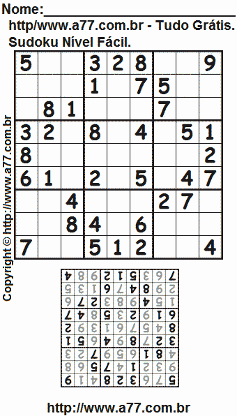 Passatempo Sudoku Nível Fácil Para Imprimir Com Respostas