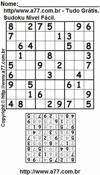 Passatempo Sudoku Nível Fácil Para Impressão Com Respostas