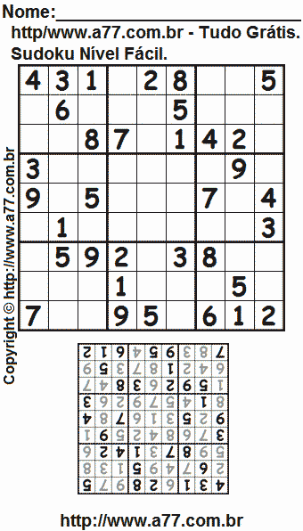 Jogo Fácil de Sudoku Para Impressão