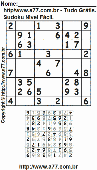 Passatempo Fácil de Sudoku Para Imprimir