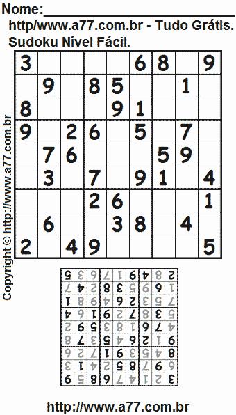 Jogo de Sudoku Para Imprimir Com Respostas