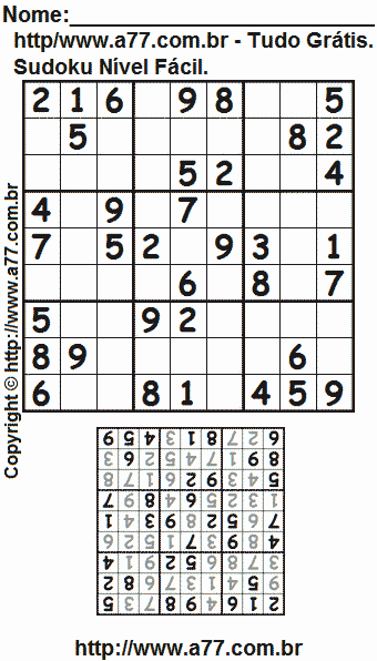 Jogo de Sudoku Para Impressão Com Respostas