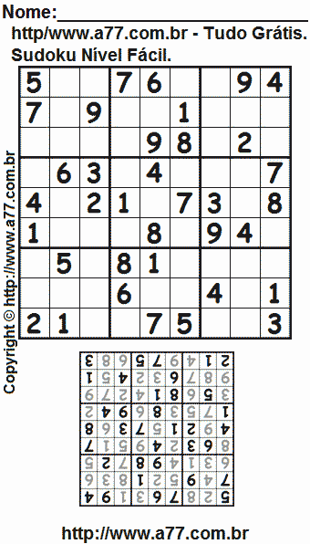 Jogo Sudoku Para Imprimir Com Respostas