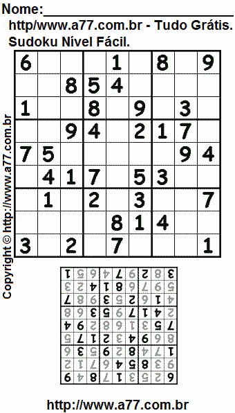 Jogo Sudoku Para Impressão Com Respostas