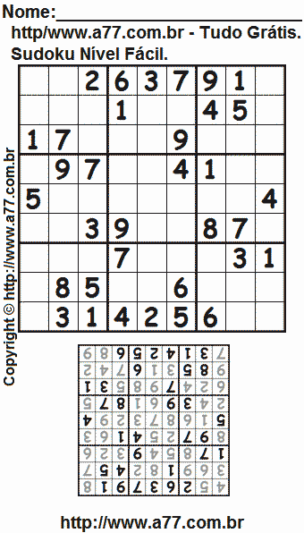 Jogo Sudoku Nível Fácil Para Imprimir Com Respostas