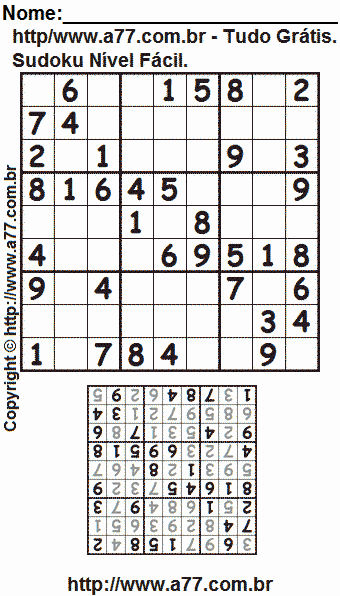 Jogo Sudoku Nível Fácil Para Impressão Com Respostas