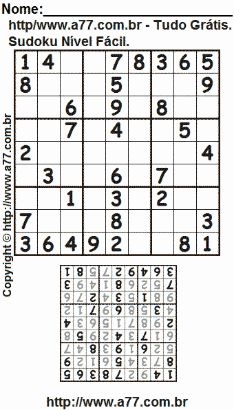 Jogo Sudoku Nível Fácil Para Impressão Com Respostas