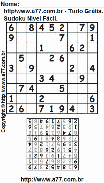 Sudoku Para Impressão Nível Fácil