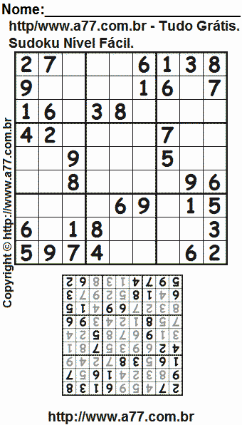 Sudoku Grátis Para Imprimir Nível Fácil