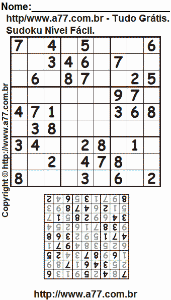 Passatempo de Sudoku Para Impressão Com Respostas