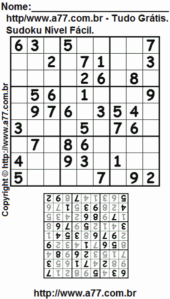 Passatempo de Sudoku Para Impressão Com Respostas