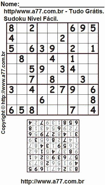 Passatempo Sudoku Para Imprimir Com Resposta