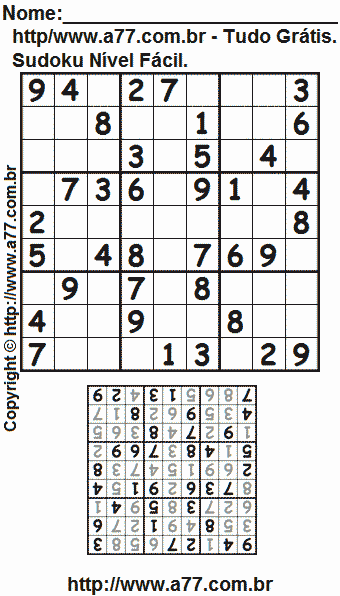 Passatempo Sudoku Para Impressão Com Respostas