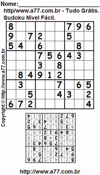 Passatempo Sudoku Para Impressão Com Respostas