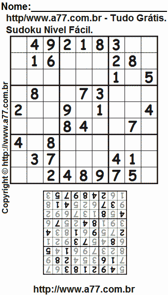 Passatempo Sudoku Nível Fácil Para Imprimir Com Respostas