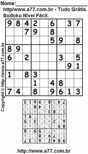 Passatempo Sudoku Nível Fácil Para Imprimir Com Resposta