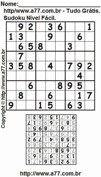 Passatempo Sudoku Nível Fácil Para Impressão Com Respostas